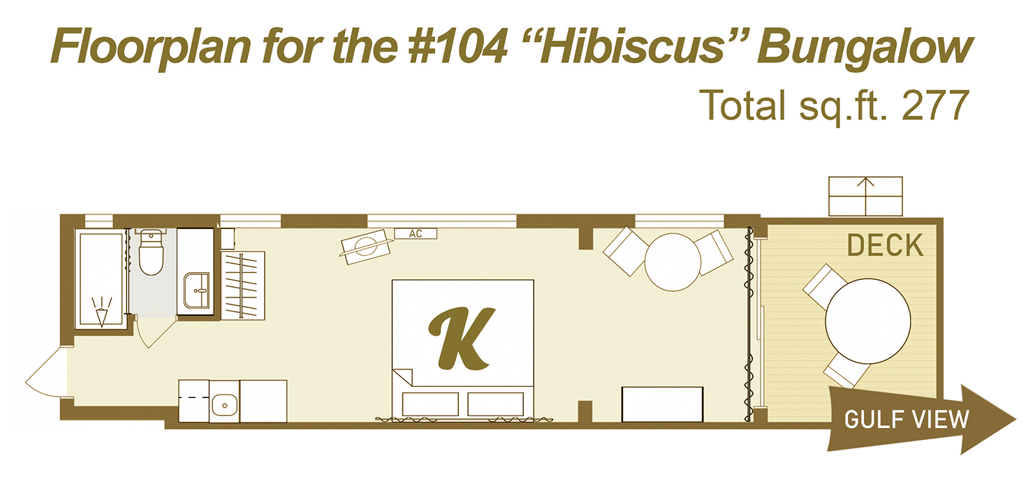 Floor plan for Hibiscus Bungalow #104 Bungalow